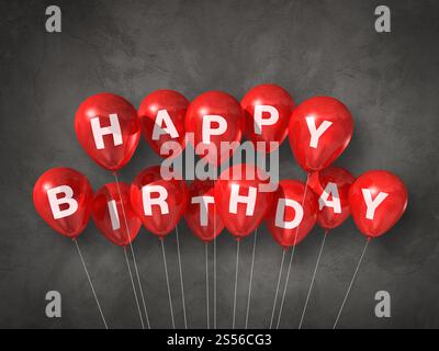 Red happy birthday air balloons on red background scene. Horizontal ...