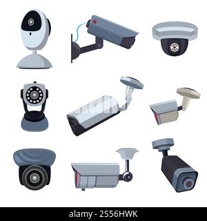 Security cameras. Cctv systems video control, looking and surveillance, monitored guard. Vector illustration. Security cameras. Cctv systems Stock Vector