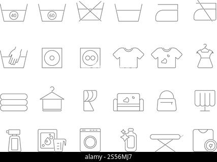 Dry cleaning linear icons set. Stain, Fabric, Garment, Pressing ...