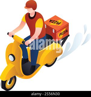 Bike pizza delivery icon. Isometric of bike pizza delivery vector icon for web design isolated on white background. Bike pizza delivery icon, isometric style Stock Vector
