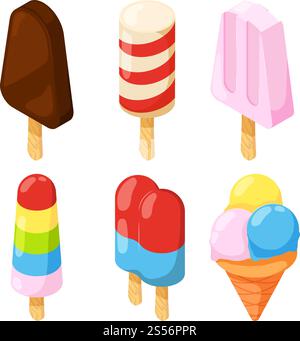 3d icecream. Vector isometric pictures. Ice cream summer, dessert sweet food illustration. 3d icecream. Vector isometric pictures Stock Vector