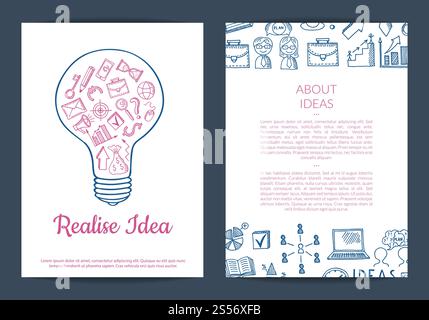 Vector business doodle icons card, flyer or brochure banner and poster template illustration. Vector business doodle icons card, flyer or brochure template illustration Stock Vector