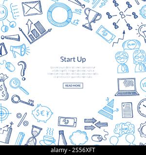 Vector business doodle icons background with place for text illustration. Business strategy finance, arrow graph and chart diagram. Vector business doodle icons background with place for text illustration Stock Vector