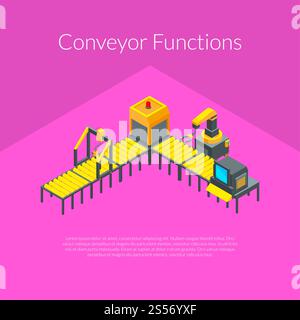 Vector isometric conveyor elements concept illustration for industrial banner. Vector isometric conveyor elements concept illustration Stock Vector