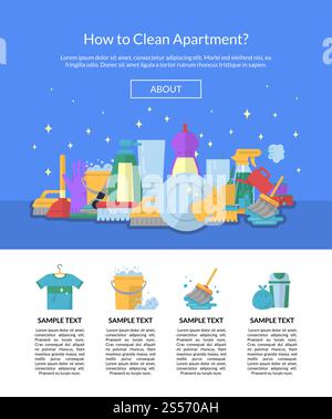Vector cleaning flat icons website landing page or banner template illustration. Vector cleaning flat icons website page template illustration Stock Vector