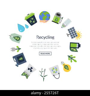 Vector ecology flat icons in circle form with place for text in center illustration. Vector ecology flat icons Stock Vector