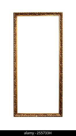 narrow tall golden picture frame with cut out canvas isolated on white background Stock Photo