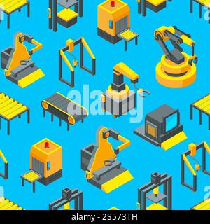 Vector isometric conveyor colored elements background or pattern illustration. Vector isometric conveyor background or pattern illustration Stock Vector