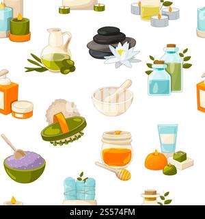 Vector pattern or background illustration with cartoon beauty and spa elements. Cosmetic and cosmetology detailed. Vector pattern or background illustration with cartoon beauty and spa elements Stock Vector