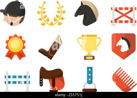 Equestrian sport icon set isolate on white background. Vector horse and jockeyr, competition symbol collection illustration. Equestrian sport icon set isolate on white background Stock Vector