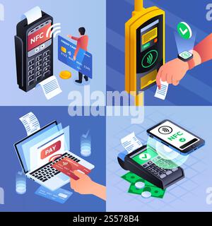 Nfc technology banner set. Isometric set of nfc technology vector banner for web design. Nfc technology banner set, isometric style Stock Vector