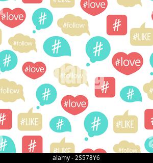 Colorful hashtag bubble icons seamless pattern design. Vector illustration background. Colorful hashtag bubble seamless pattern Stock Vector