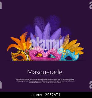 Vector carnival masks in paper pocket illustration with place for text. Vector carnival masks illustration Stock Vector
