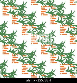 Abstract pattern with bricks and leaves isolated on white. Vector illustration. Abstract pattern with bricks and leaves on white Stock Vector
