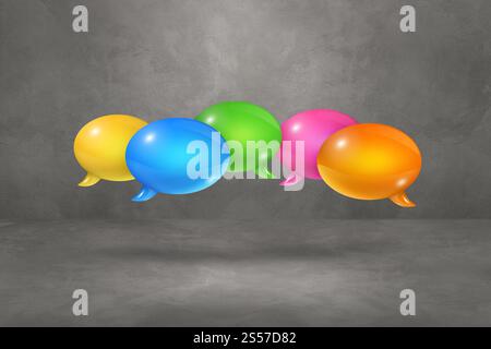 3D multicolor speech bubbles isolated on grey background. multicolor speech bubbles on grey background Stock Photo