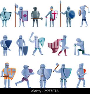 Knight icons set. Cartoon set of knight vector icons for web design. Knight icons set, cartoon style Stock Vector
