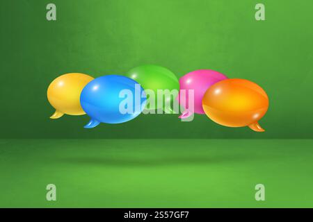 3D multicolor speech bubbles isolated on green background. multicolor speech bubbles on green background Stock Photo