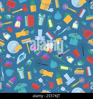 Vector cleaning flat icons illustration. Colored pattern background, equipment wash and household. Vector cleaning flat icons illustration Stock Vector