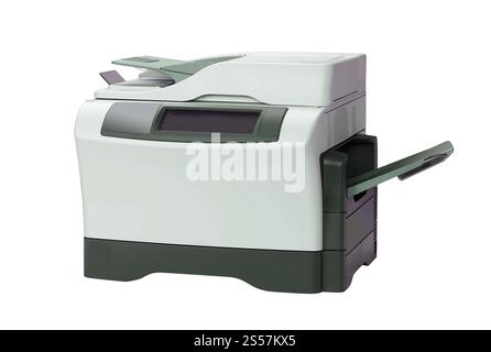 Printer and paper isolated on white. Printer and paper Stock Photo