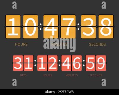 Colorful flip countdown timer of set, hourly schedule. Vector illustration. Colorful flip countdown timer, hourly schedule Stock Vector