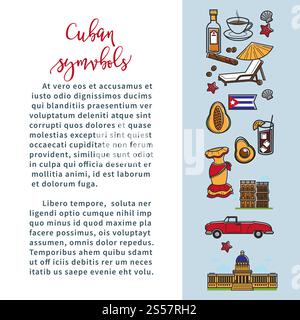 Cuba travel poster with information on Cuban culture famous symbols and ...