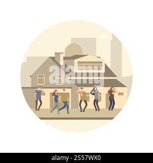 People in dust mask in the big city vector concept illustration. People in dust mask in city vector Stock Vector