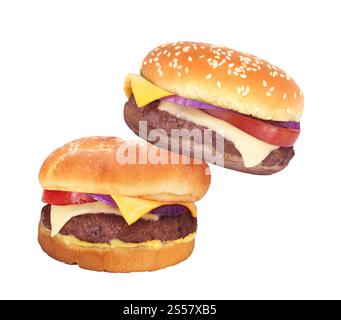Two Big hamburgers on white background Stock Photo