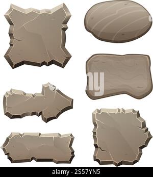 Panels from stones and rocks. Vector pictures isolate. Stone and rock panel, illustration of interface game. Panels from stones and rocks. Vector pictures isolate Stock Vector