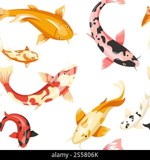 Fish exotic cold blooded animals seamless pattern vector. Different types of unique and rare creatures dwelling in water. Sea and ocean dwellers with fins, swimming fauna and wildlife undersea. Fish exotic cold blooded animals seamless pattern vector. Stock Vector