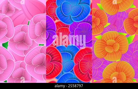 Orchid pattern set. Cartoon illustration of orchid vector pattern set for web design. Orchid pattern set, cartoon style Stock Vector