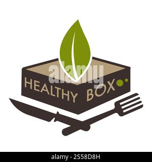 Healthy box, dietary lifestyle with food rich in minerals and vitamins vector. Nutrition natural ingredients of dishes, fork and spoon served to plate with meal. Diet and vegetarian way of life. Healthy box, dietary lifestyle with food rich in minerals and vitamins vector Stock Vector