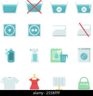 Dry cleaning symbols. Various washing vector icon set. Laundry symbol, machine equipment for wash clothing illustration. Dry cleaning symbols. Various washing vector icon set Stock Vector