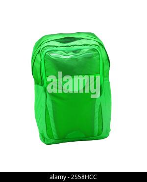 green backpack, isolated over white. green backpack Stock Photo