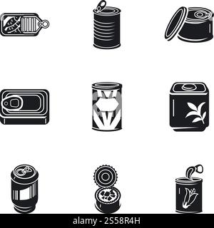 Canned food icon set. Simple set of 9 canned food vector icons for web design isolated on white background. Canned food icon set, simple style Stock Vector