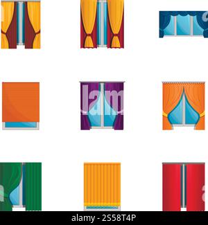 Window louvers icon set. Cartoon set of 9 window louvers vector icons for web design isolated on white background. Window louvers icon set, cartoon style Stock Vector