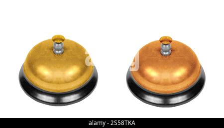 two school bells isolated on white background. two school bells Stock Photo