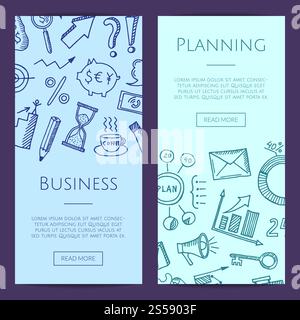 Vector business doodle icons vertical web banners or poster illustration. Vector business doodle icons vertical web banners illustration Stock Vector