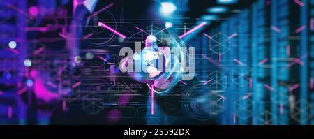 Metaverse digital cyber world technology concept businessman success working with his team as concept with virtual digital dashboard interface with Stock Photo