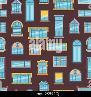 Vector cartoon colored window flat icons background or pattern illustration. Vector window flat icons background or pattern illustration Stock Vector