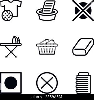 Laundry icon set. Outline set of 9 laundry vector icons for web design isolated on white background. Laundry icon set, outline style Stock Vector