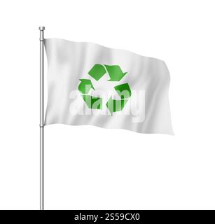recycling symbol flag, three dimensional render, isolated on white. recycling symbol flag isolated on white Stock Photo