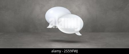3D white speech bubbles isolated on grey banner background. White speech bubbles on grey banner background Stock Photo