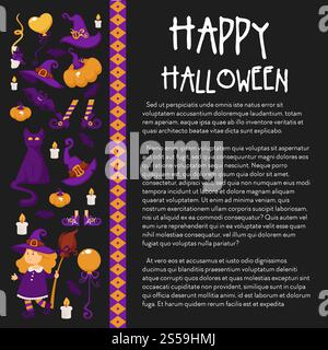 Halloween Banner with Icons on Halloween theme. Vector Illustration. Trick or Treat cartoon items for Party Invitation or menu design.. Halloween Banner with Icons on Halloween theme. Stock Vector