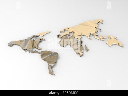 low polygon 3d world map on white background Stock Photo - Alamy
