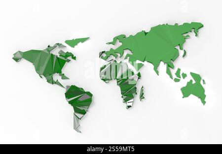 World map 3d green polygon isolated on white background Stock Photo - Alamy