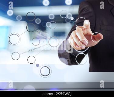 businessman hand drawing blank flow chart on new modern computer as ... image.