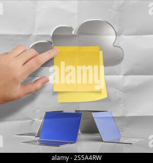 sticky note with Cloud computing word on crumpled paper background as concept Stock Photo