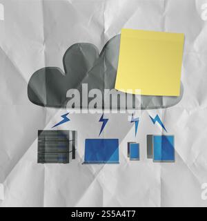 sticky note with Cloud computing word on crumpled paper background as concept Stock Photo
