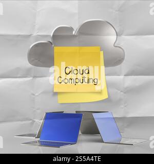 sticky note with Cloud computing word on crumpled paper background as concept Stock Photo