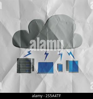 Cloud computing word on crumpled paper background as concept Stock Photo